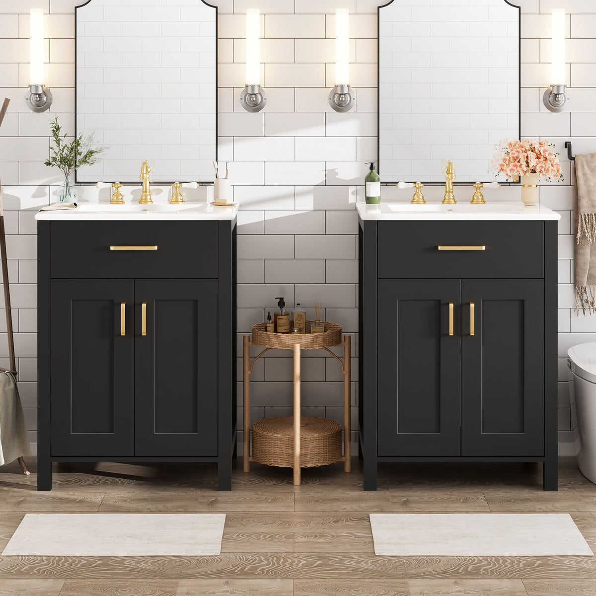Modern Bathroom Vanity With Ceramic Sink, Soft-Close Doors, Flip Drawer, U-Shaped Shelves, Elegant Storage Solution