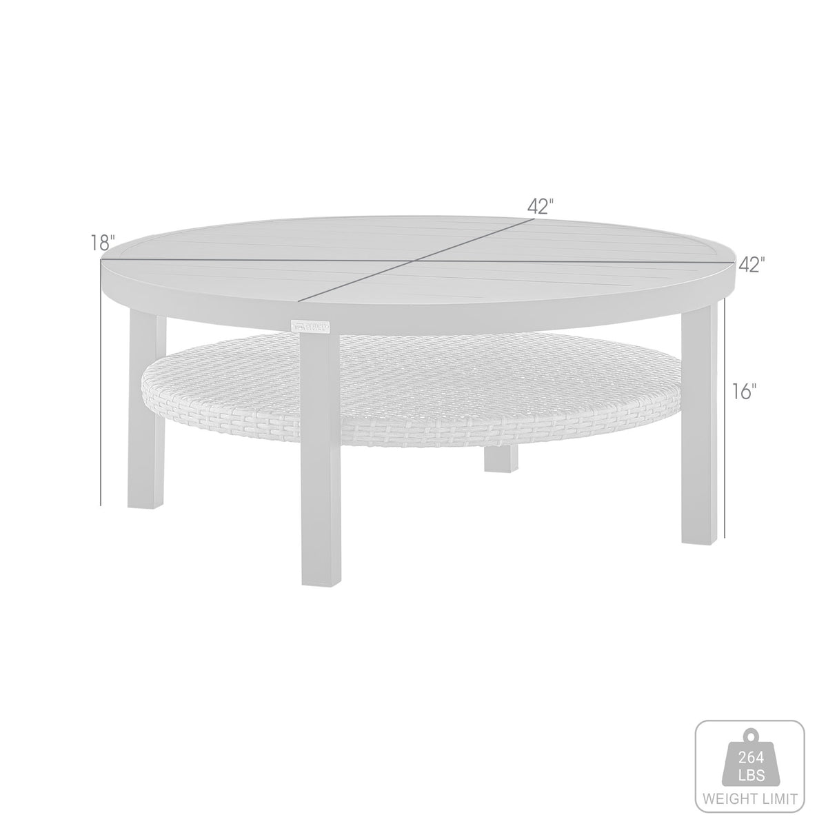 Aileen - Outdoor Patio Round Coffee Table - Black Aluminum With Gray Wicker Shelf