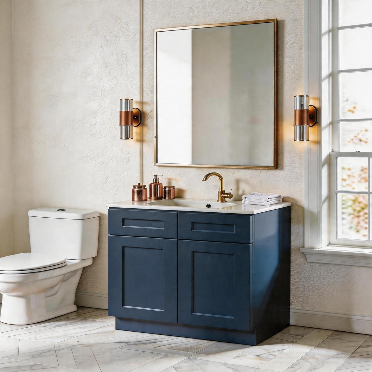 Shaker Base Cabinet With Soft Close Doors And Drawer, Storage Unit With Adjustable Shelf For Bath - Blue