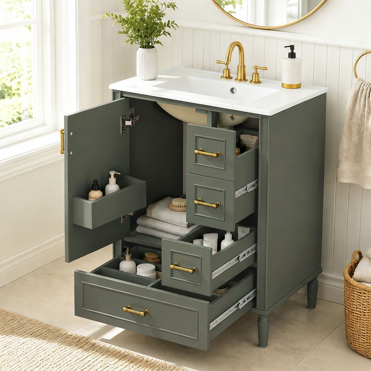 Modern Bathroom Vanity With Sink, Soft Close Doors, 3 Drawers
