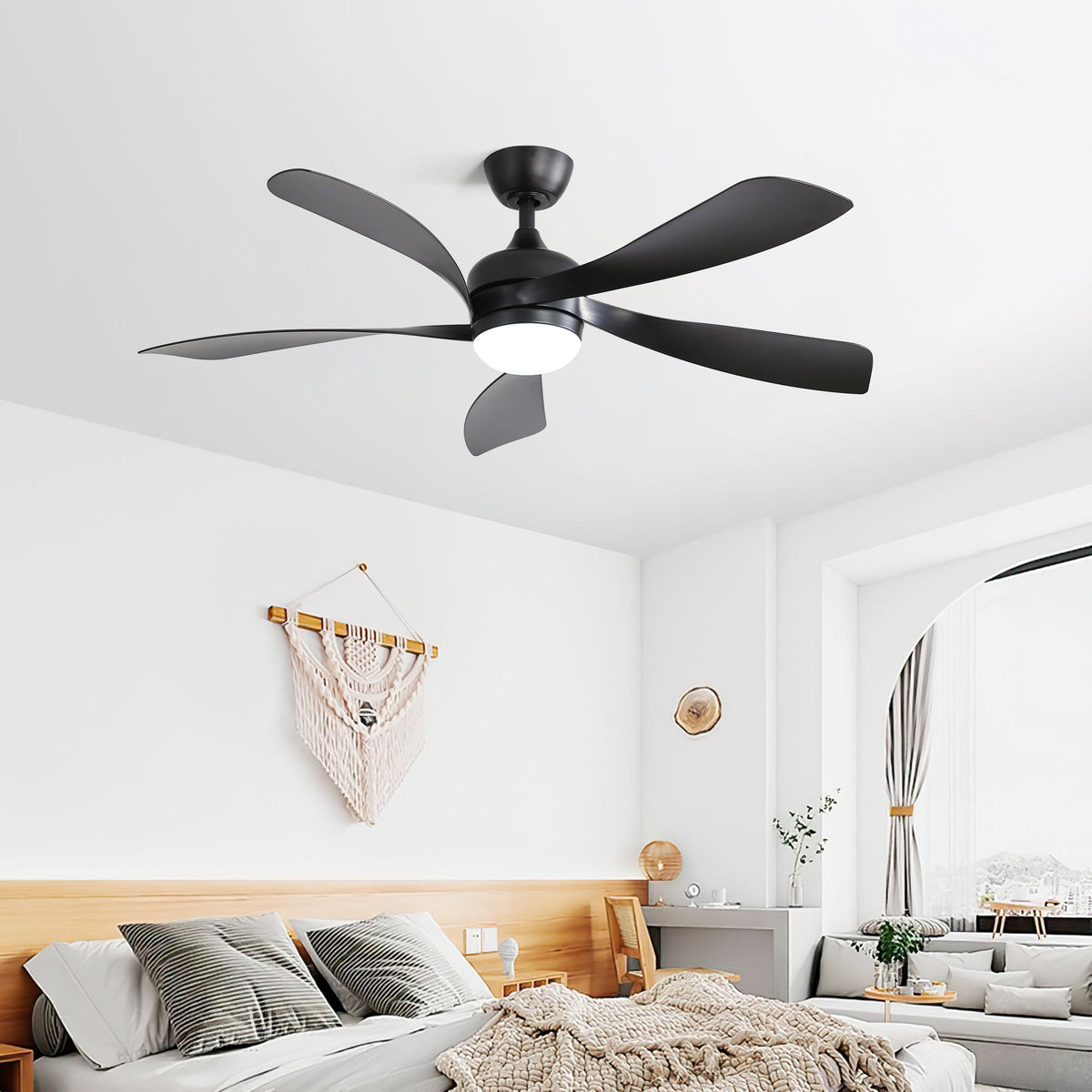 52" Low Profile Ceiling Fan With Remote Control Lights DC Motor For Patio Living Room - Black