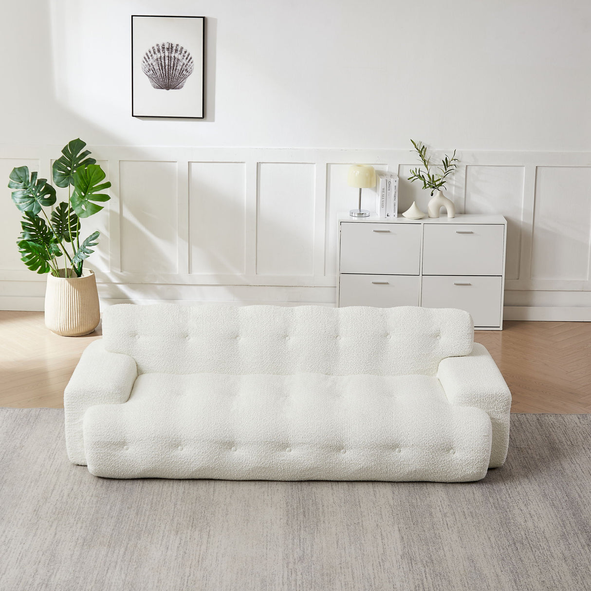 Cloud Series Minimalist Button Tufted Square Arm 3 Seater Sofa