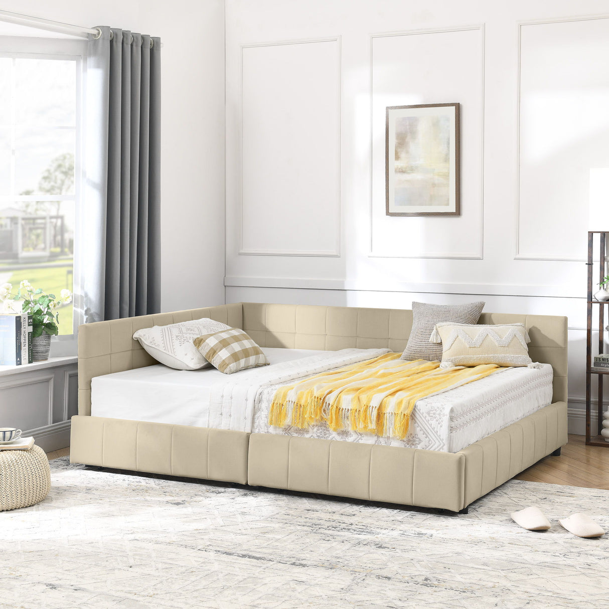 Upholstered Storage Tufted Bed Frame With Backrest And Armrests