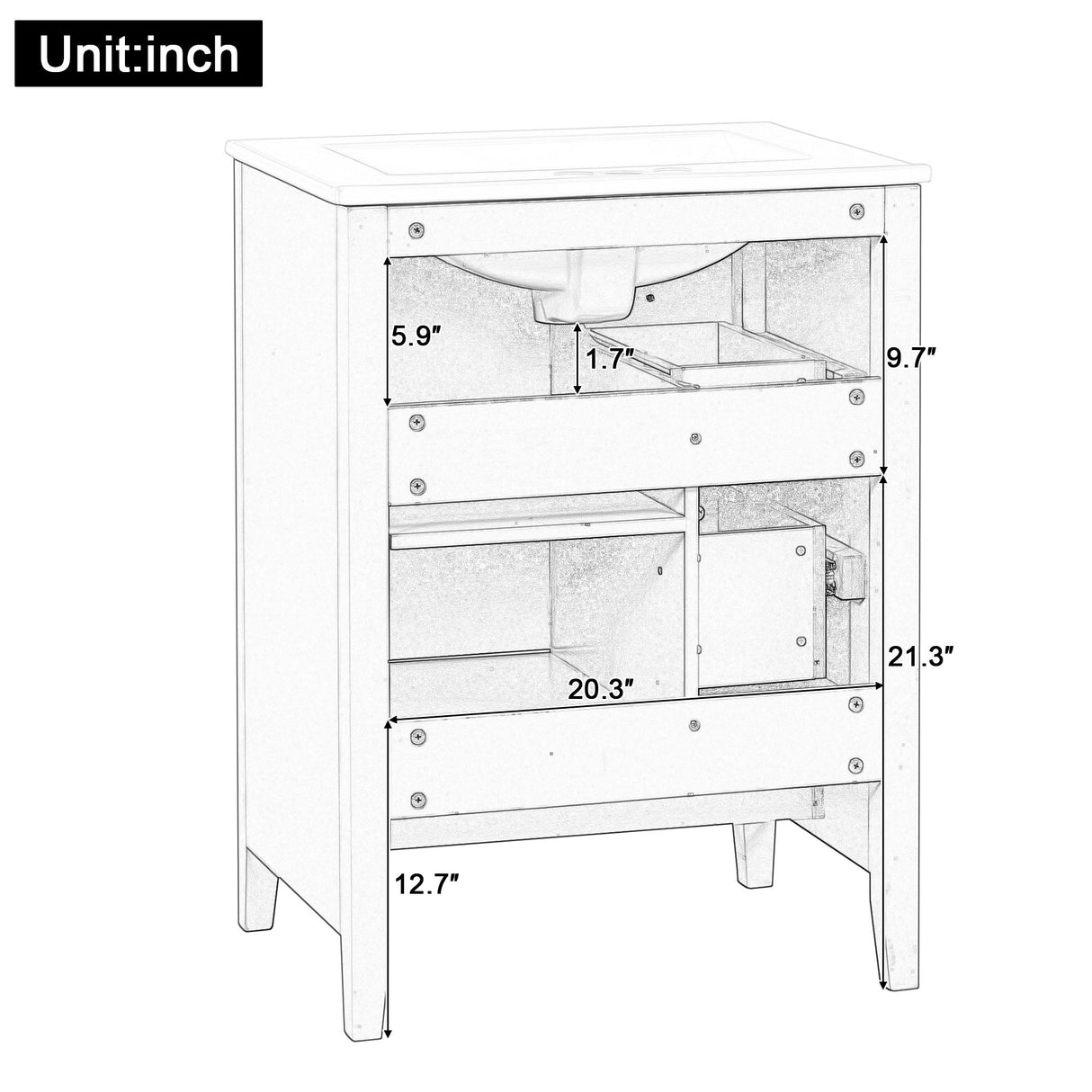 Bathroom Vanity With Storage, Adjustable Shelf, & Rubberwood, Removable Dividers - Glossy White