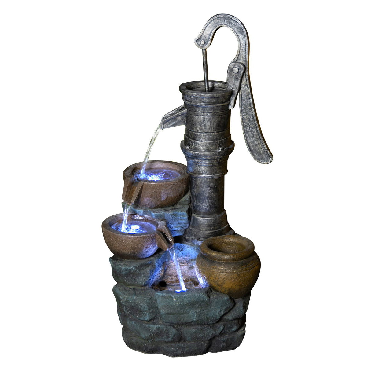 Hand Pump Water Fountain With LED Lights - Gray