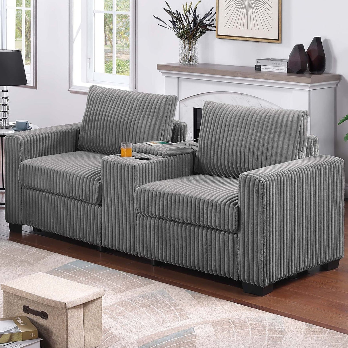 Modern Style 2 Piece Sofa Set With Cup Holders & Charging Port