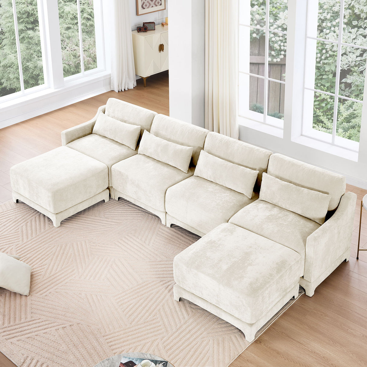 Stylish Sofa With Ottoman And Lumbar Pillows, Ergonomic Design