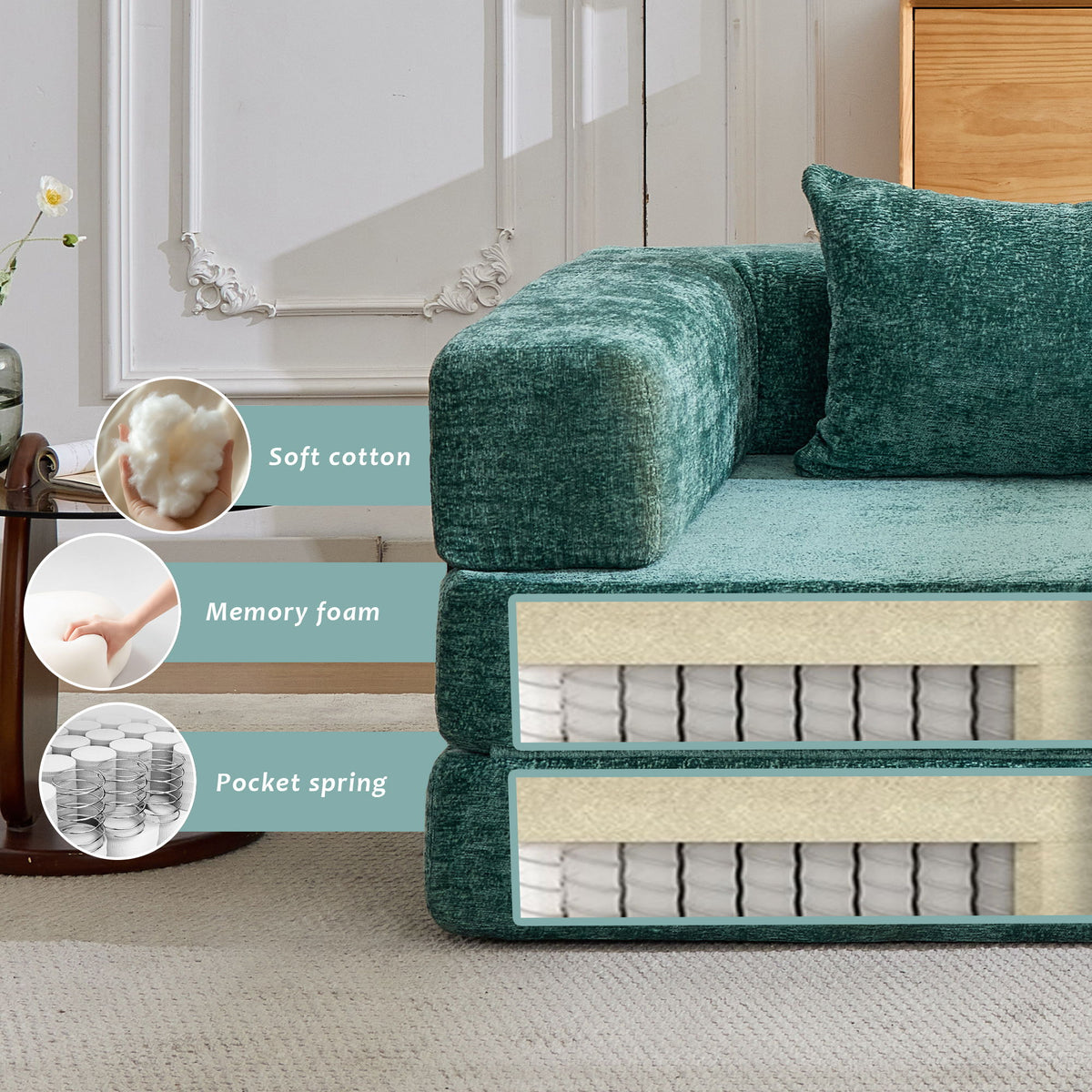 Convertible Floor Sofa Bed With Fixed Shape Frame For Living Room