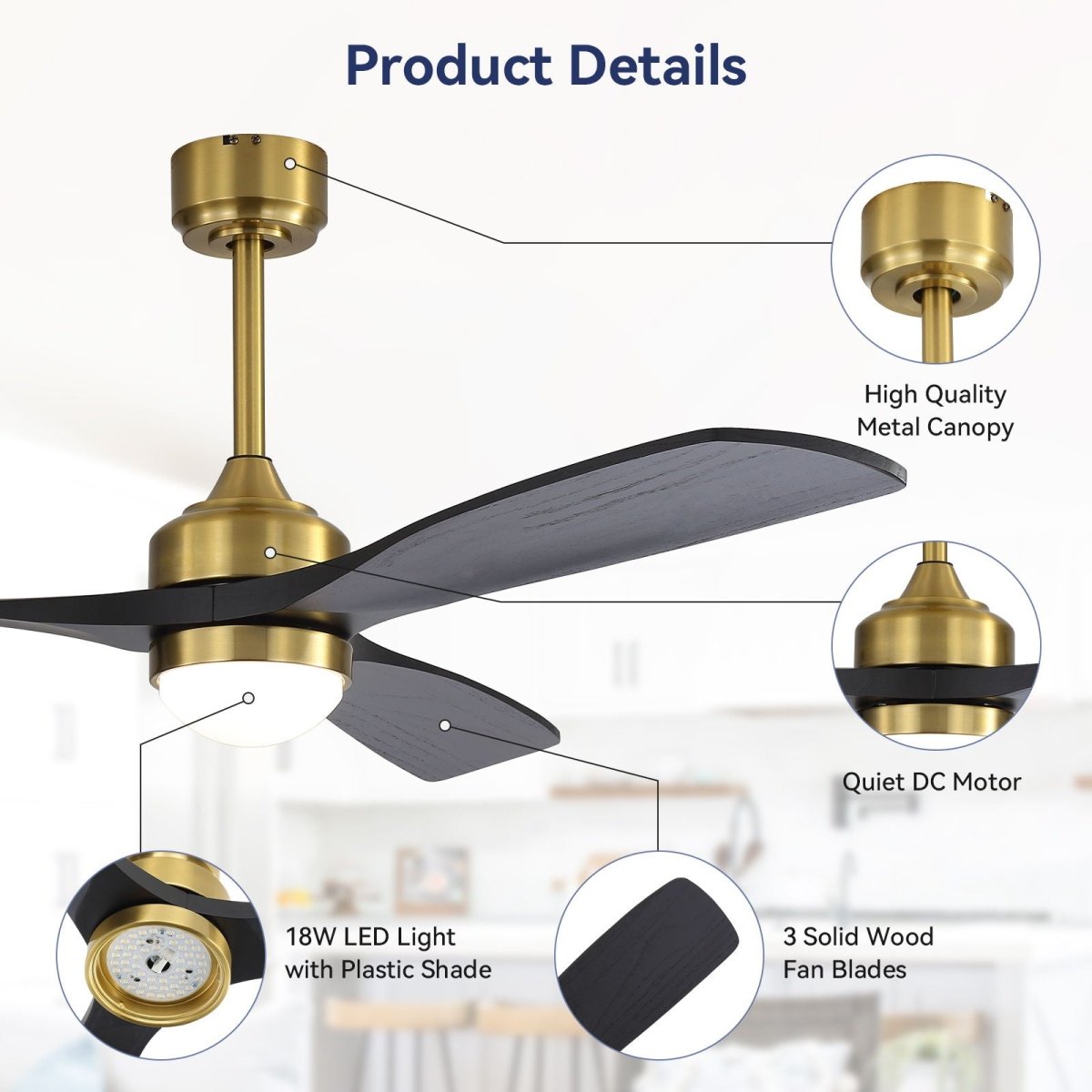 52" Ceiling Fan With Dimmable LED Light, 6 Speed DC Motor, 3 Blades - Ceiling Fans available at Alpine Outlets in Denver