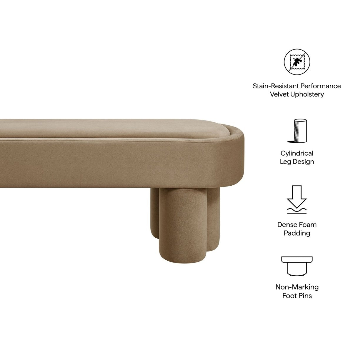 52 Inch Oval Performance Velvet Accent Bench with Sculptural Clover - Base Legs - Benches available at Alpine Outlets in Denver