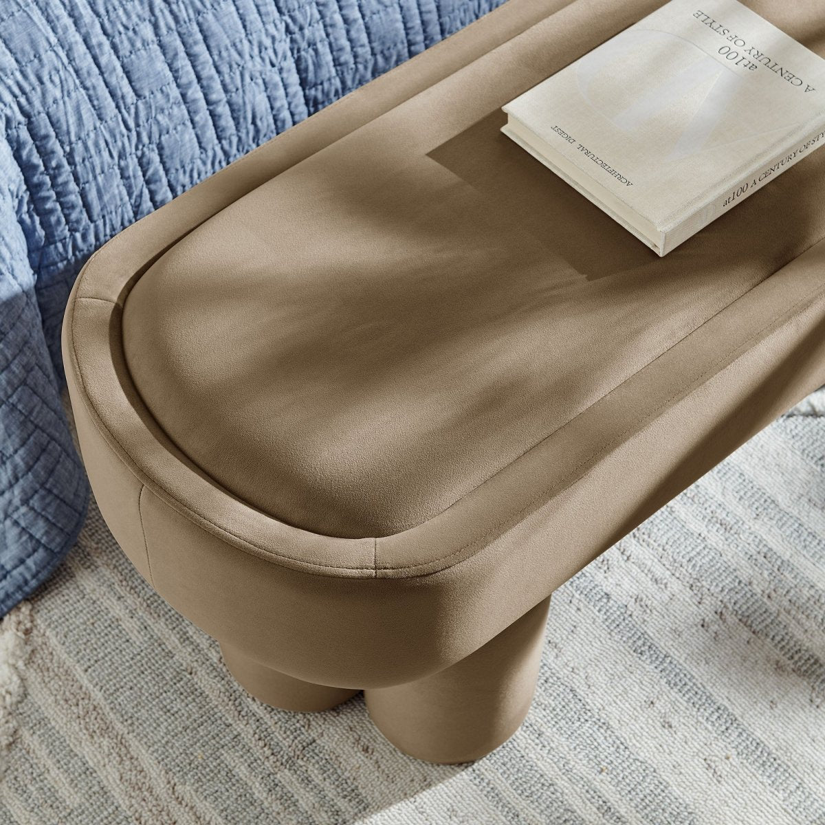 52 Inch Oval Performance Velvet Accent Bench with Sculptural Clover - Base Legs - Benches available at Alpine Outlets in Denver