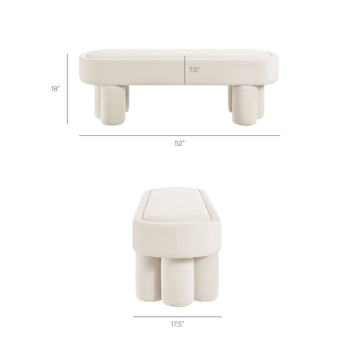 52 Inch Oval Performance Velvet Accent Bench with Sculptural Clover - Base Legs - Benches available at Alpine Outlets in Denver