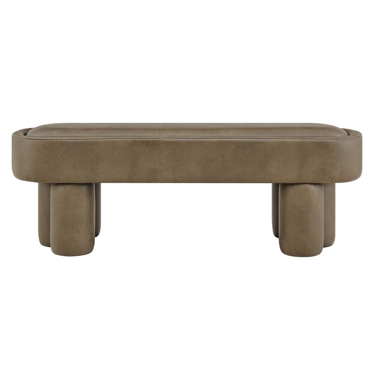 52 Inch Oval Vegan Leather Accent Bench with Sculptural Clover - Base Legs - Benches available at Alpine Outlets in Denver