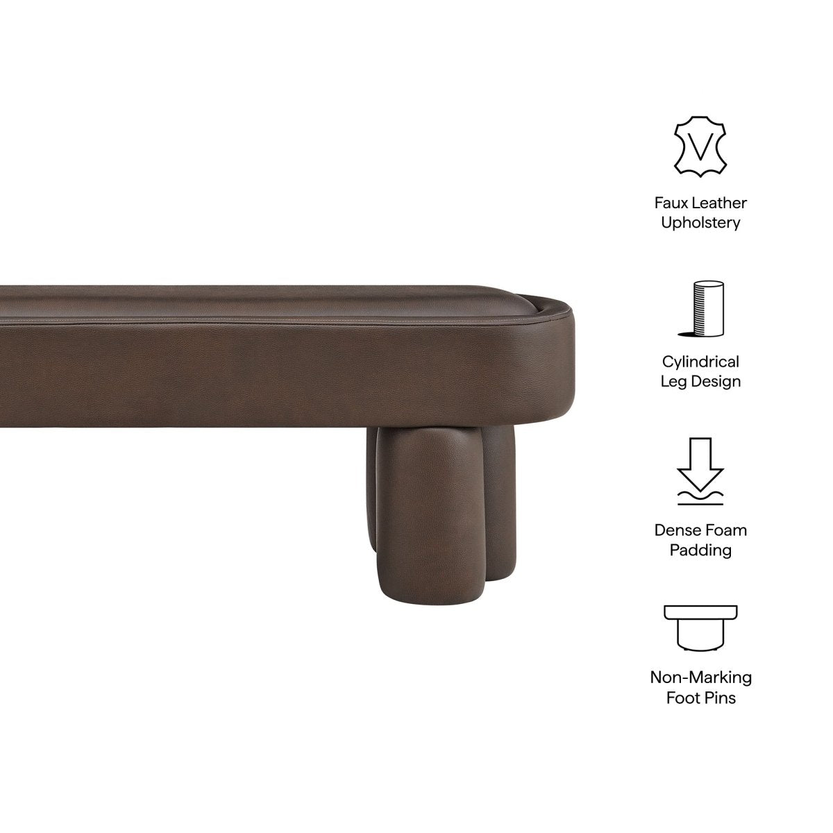 52 Inch Oval Vegan Leather Accent Bench with Sculptural Clover - Base Legs - Benches available at Alpine Outlets in Denver