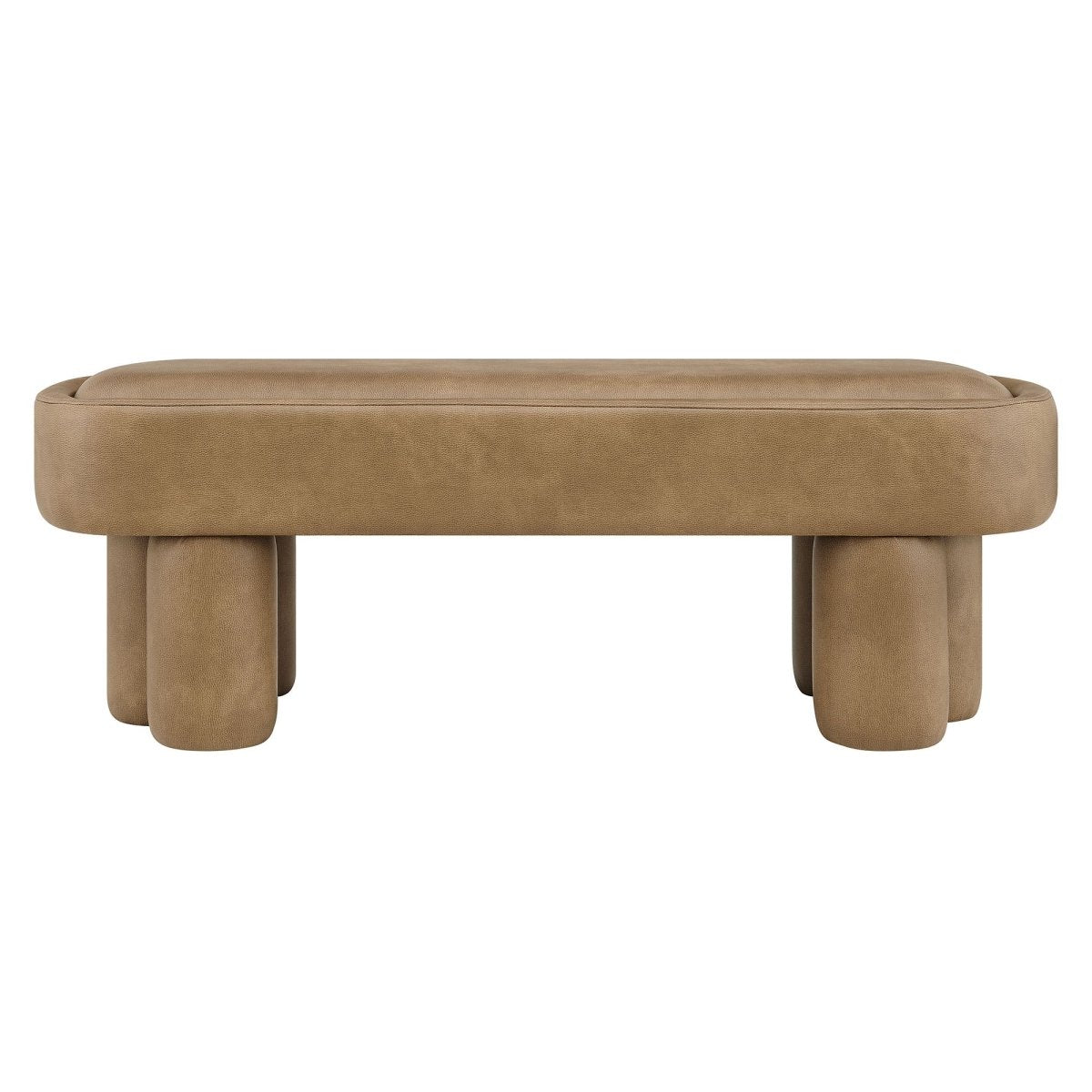 52 Inch Oval Vegan Leather Accent Bench with Sculptural Clover - Base Legs - Benches available at Alpine Outlets in Denver