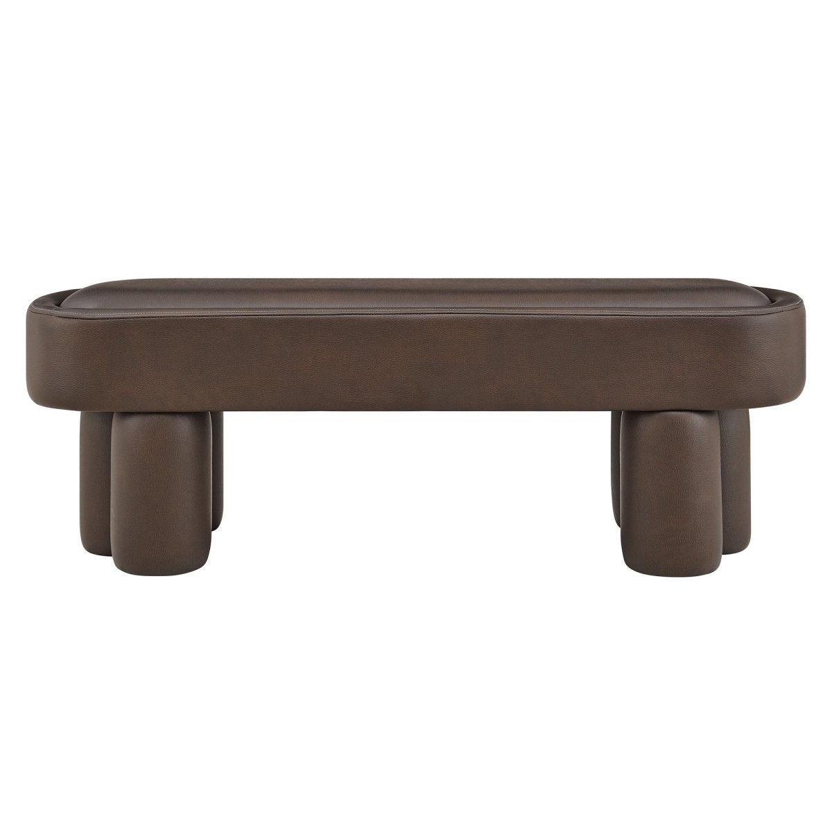 52 Inch Oval Vegan Leather Accent Bench with Sculptural Clover - Base Legs - Benches available at Alpine Outlets in Denver