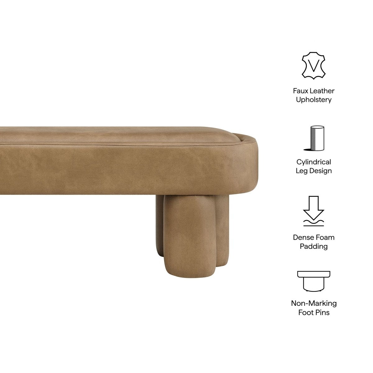 52 Inch Oval Vegan Leather Accent Bench with Sculptural Clover - Base Legs - Benches available at Alpine Outlets in Denver