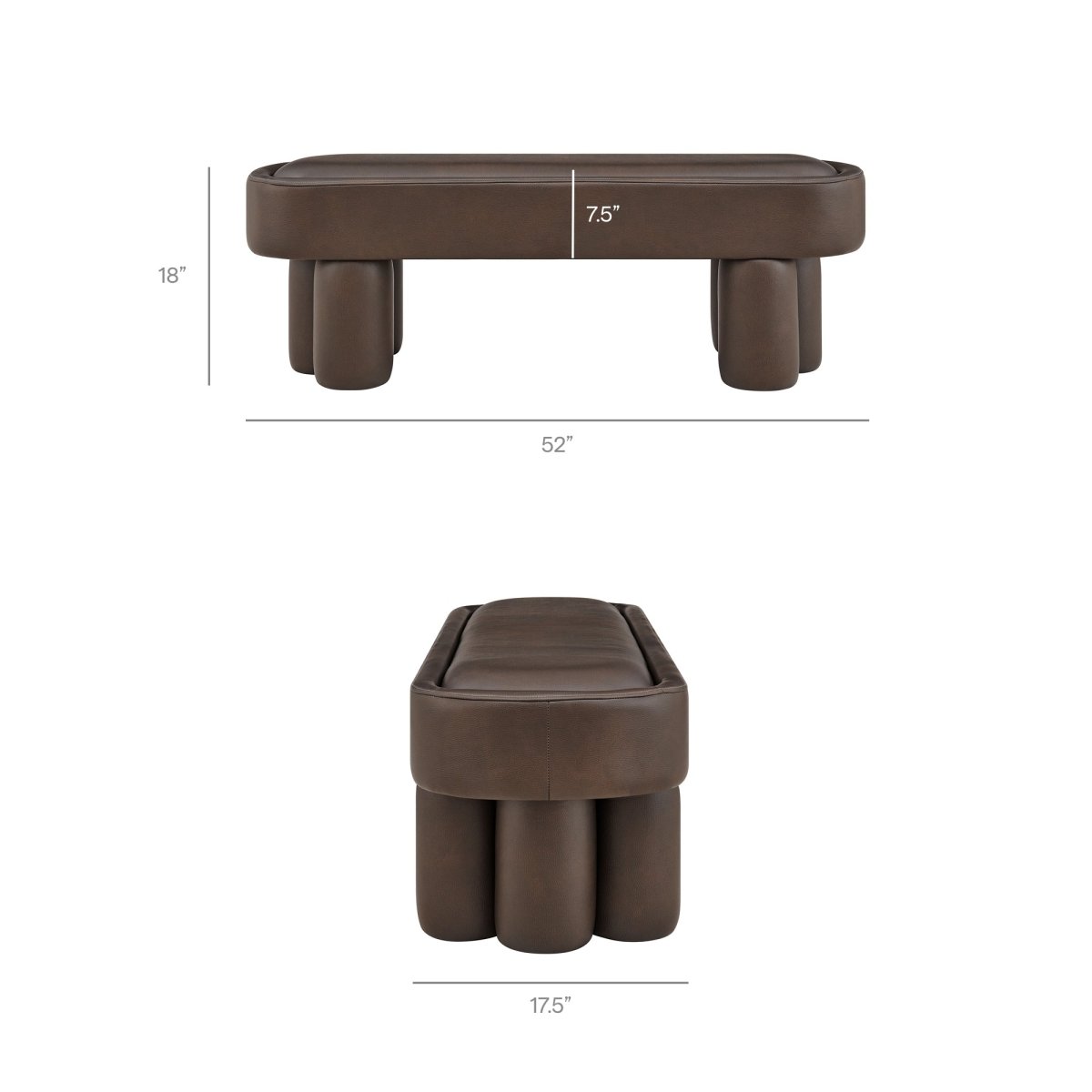 52 Inch Oval Vegan Leather Accent Bench with Sculptural Clover - Base Legs - Benches available at Alpine Outlets in Denver