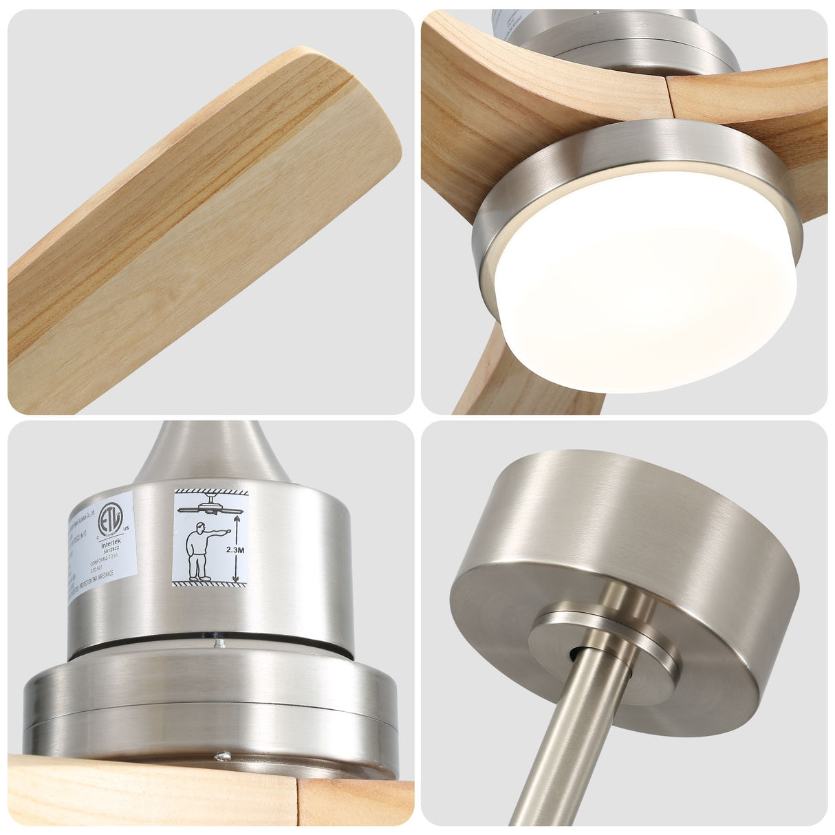 Indoor Ceiling Fan With Dimmable LED Light, 6 Speed Remote Controlled DC Motor, Reversible Blades - Brushed Nickel