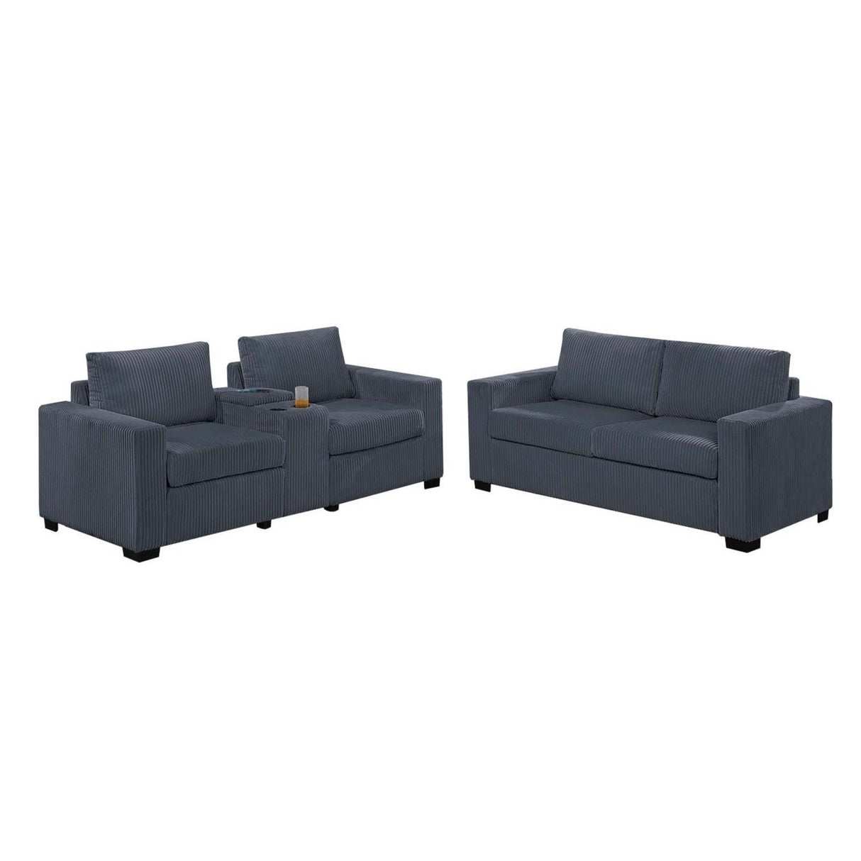Elegant Simple Sofa Set With Console Cup Holder And Loveseat