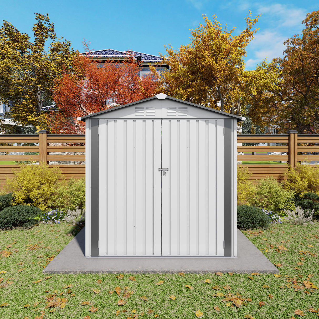 Garden Tool Shed Storage Building Waterproof Peaked Roof Metal White Gray
