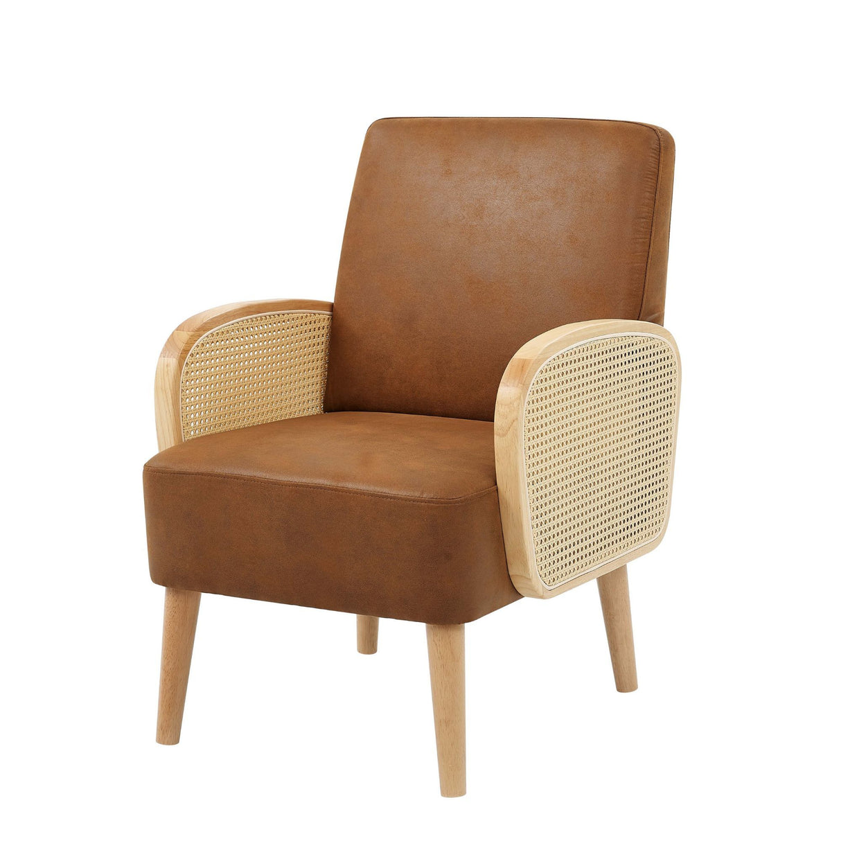 Upholstered Armchair With Tall Legs - Brown