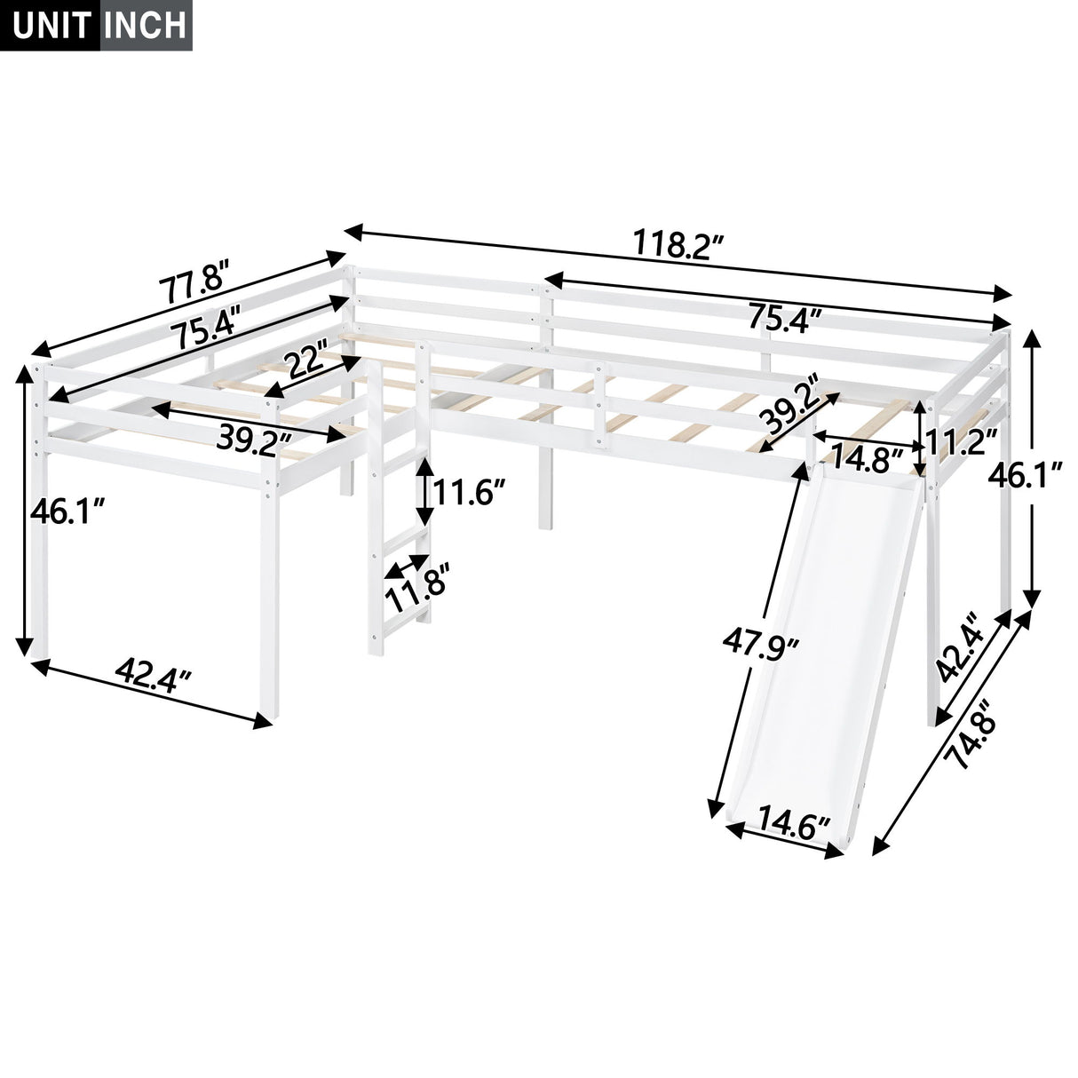 L Shaped Loft Bed With Ladder And Slide