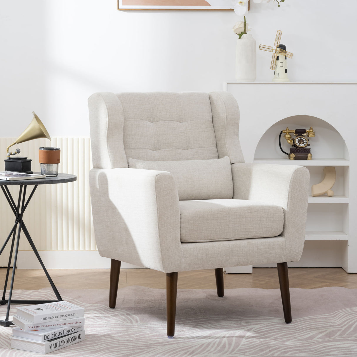 Modern Accent Chair Upholstered Foam Filled Living Room Chairs Comfy Reading Chair Mid-Century Modern Chair With Fabric Lounge Arm Chairs Armchair For Living Room Bedroom