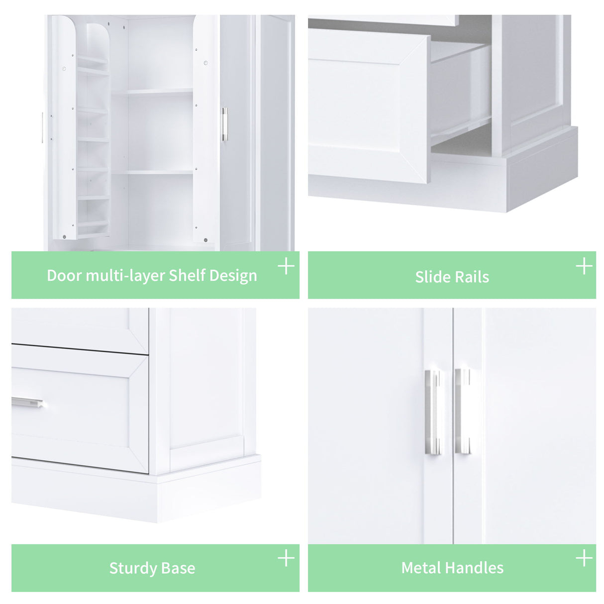 Tall Bathroom Storage Cabinet With 2 Doors And Drawers, Adjustable Shelf