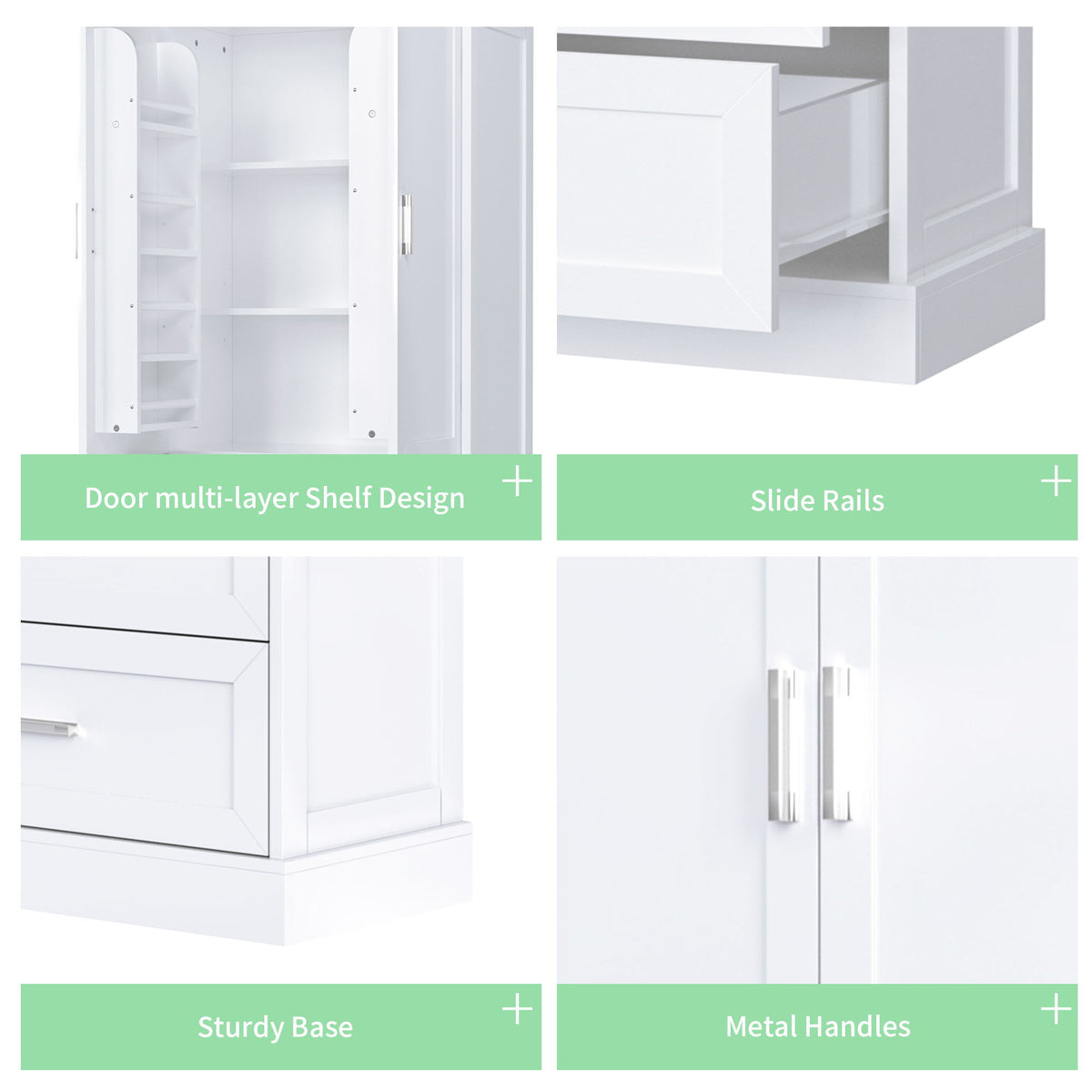 Tall Bathroom Storage Cabinet With 2 Doors And Drawers, Adjustable Shelf