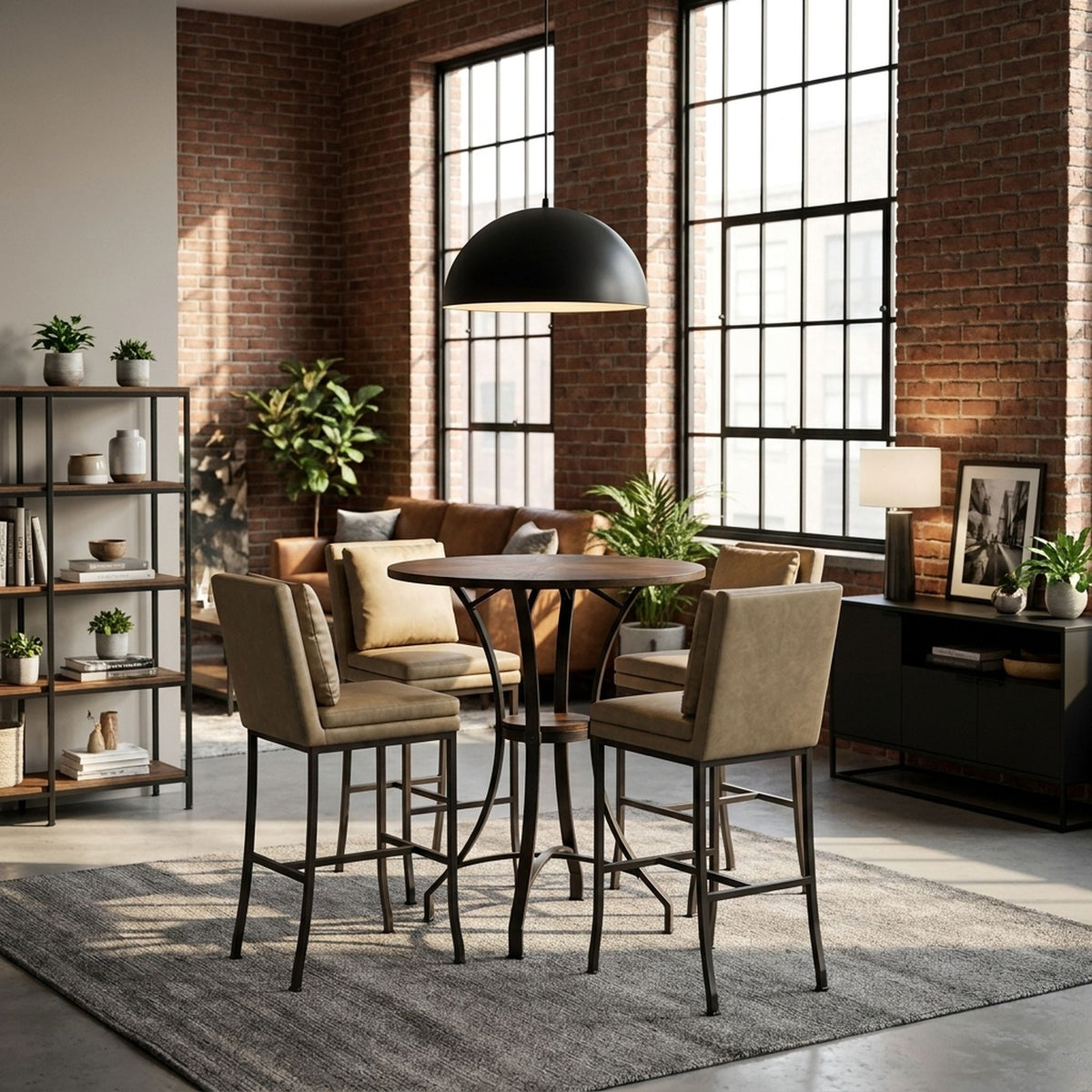 Winslow - 5-Piece Round Walnut Wood Tabletop Pub Table Set With Stools, Seats Up To 4 - Mushroom Brown