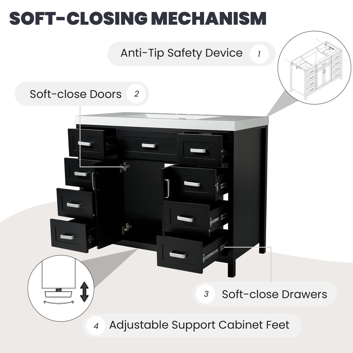 Bathroom Vanity Cabinet Only With 2 Soft Close Doors And 8 Drawers