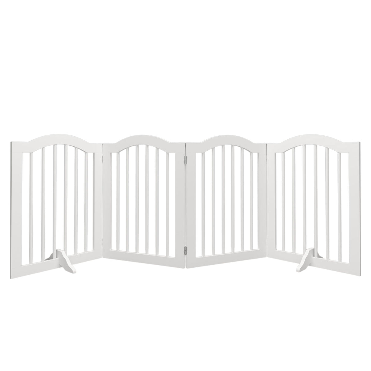4 Panel Freestanding Pet Gate With Foldable Design And Support Feet - White