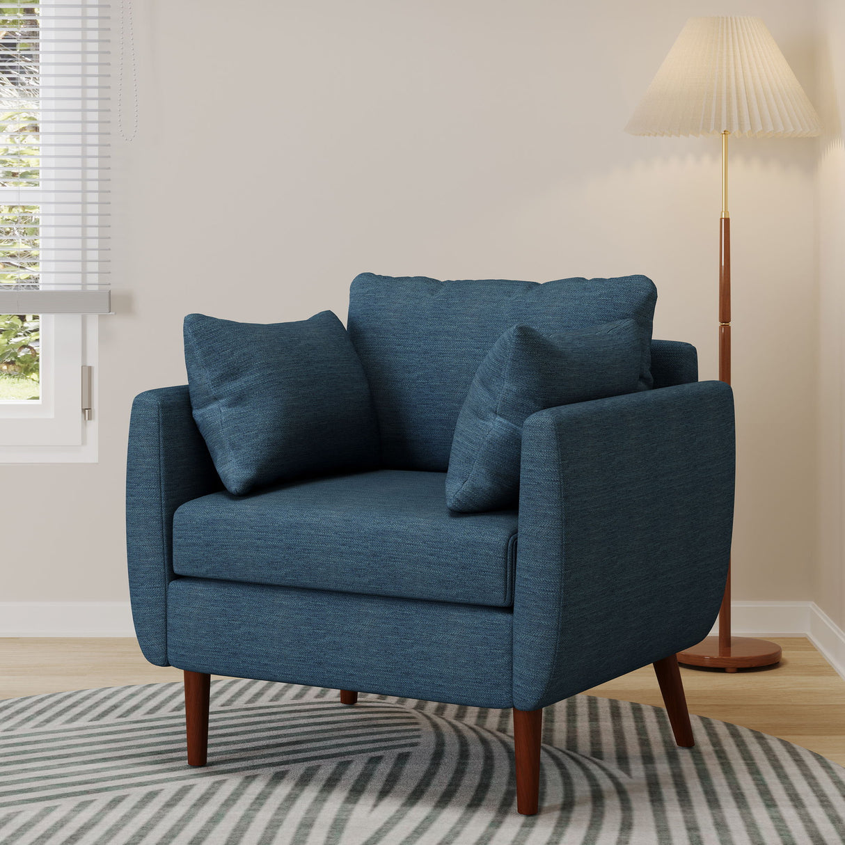 Luminate - Upholstered Fabric Club Chair With Tapered Legs And 2 Accent Pillows - Navy Blue