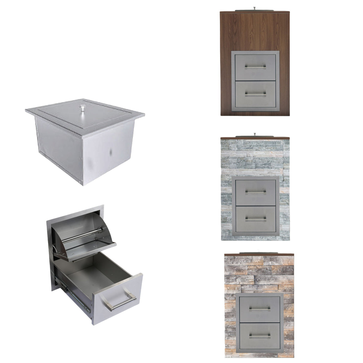 Built-In Outdoor Kitchen LPG Gas Grill 60000 Btu, Drop-In Ice Box With BBQ Tool Set - Silver