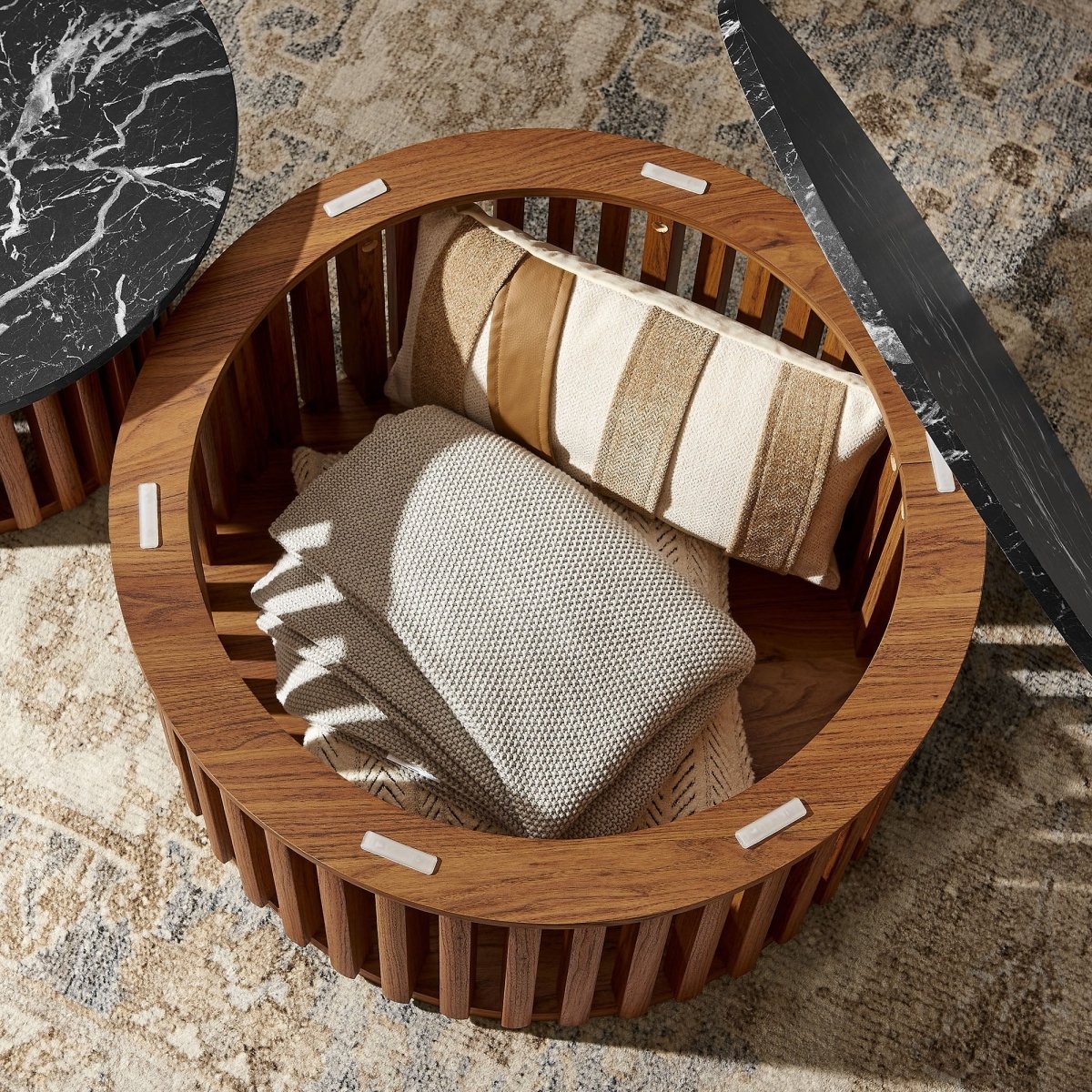 53 Inch Faux Marble Nesting Coffee Table Set in Walnut Black - Coffee Tables available at Alpine Outlets in Denver