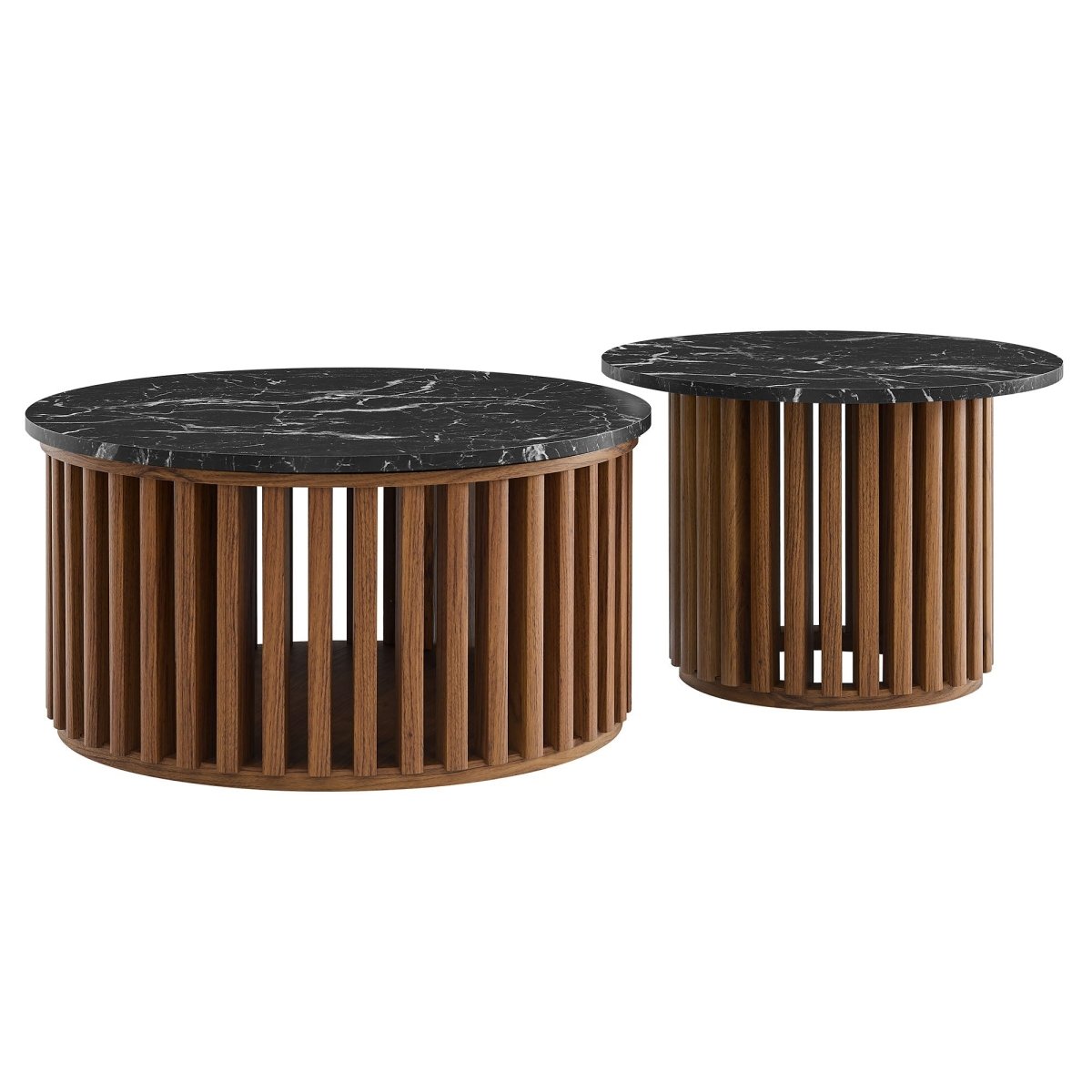 53 Inch Faux Marble Nesting Coffee Table Set in Walnut Black - Coffee Tables available at Alpine Outlets in Denver