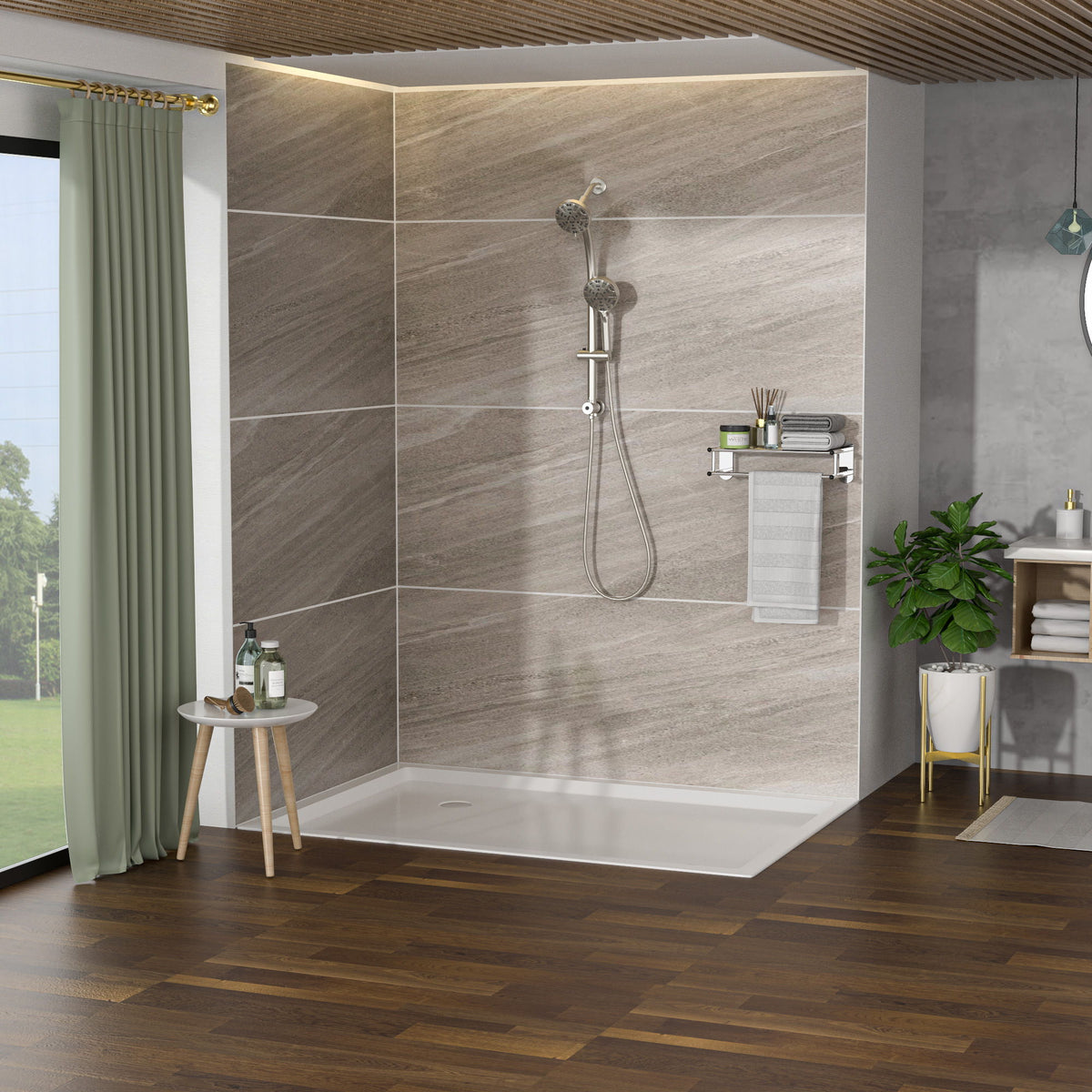 Multi Function Dual Shower Head System With 4.7" Rain Showerhead And Adjustable Slide Bar In - Brushed Nickel