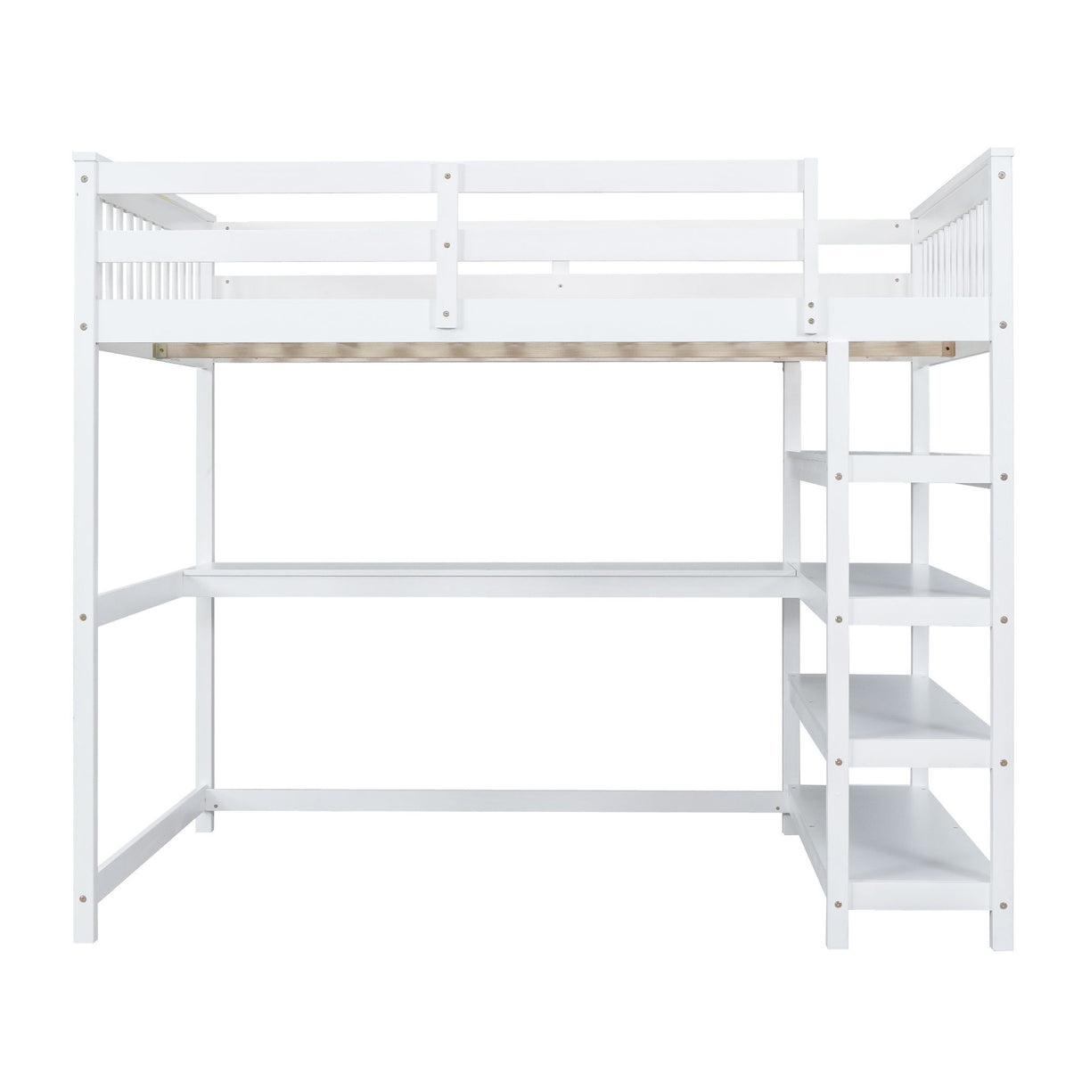 Loft Bed With Storage Shelves And Under Bed Desk