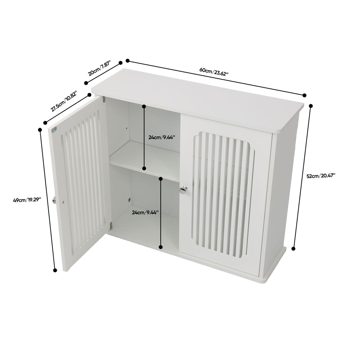 Louvered Double Door Wall Mounted Bathroom Cabinet - White