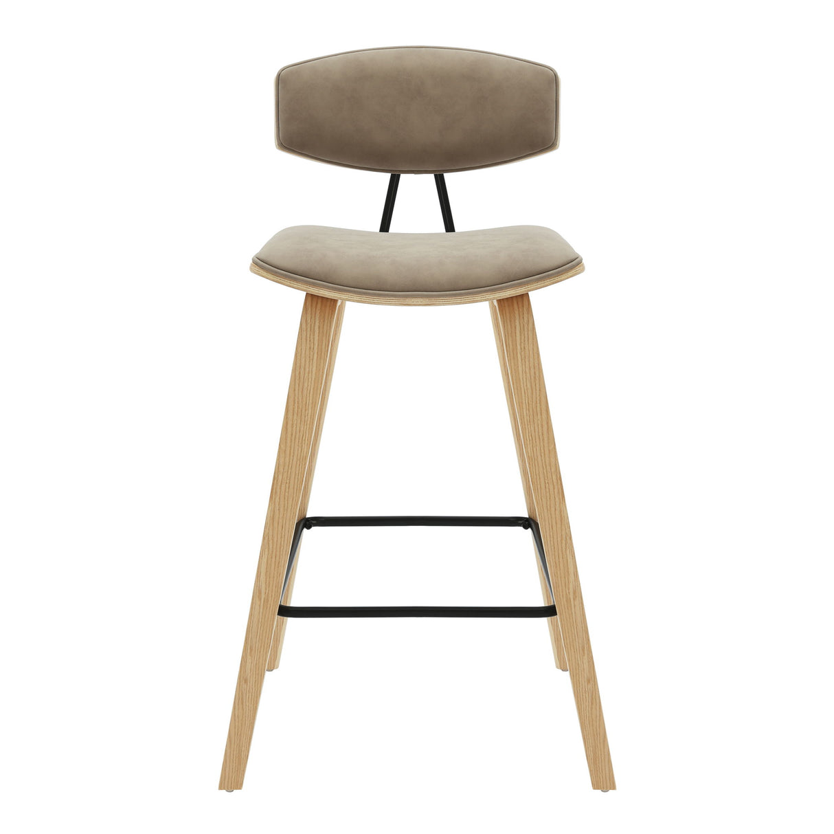 Fox - Counter Height Curved Back Wood Bar Stool With Faux Leather Seat