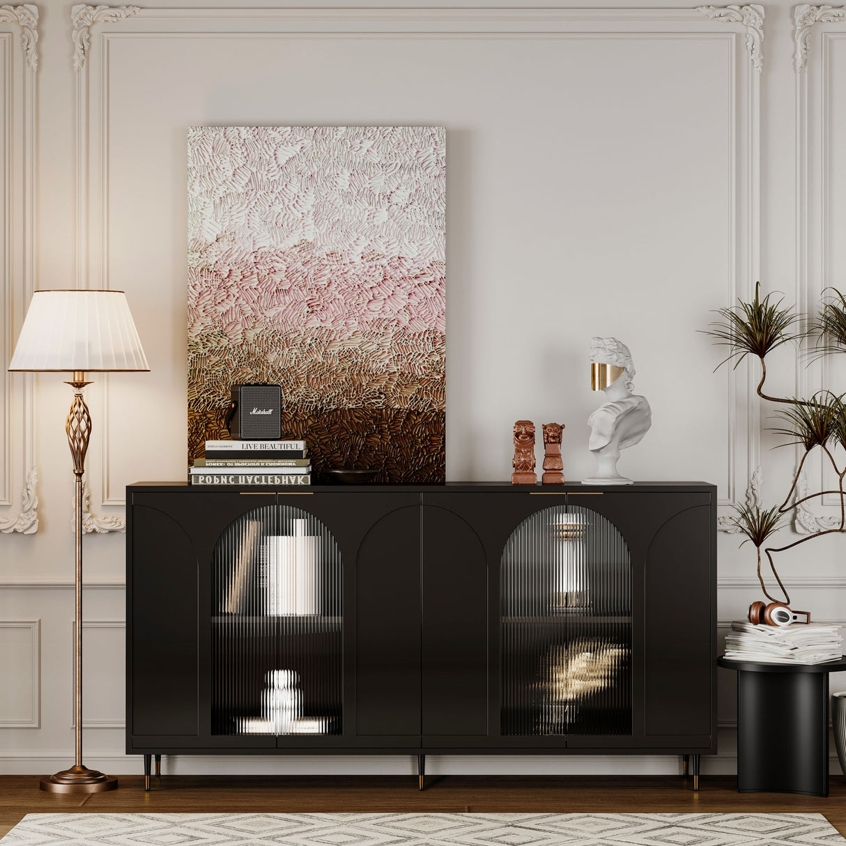 Accent Cabinet with 4 Fluted Glass Doors 60in x 16in