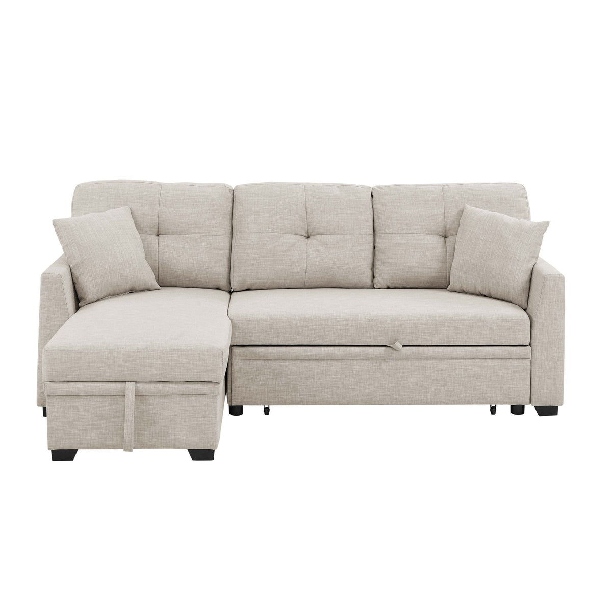 Upholstered Sectional & Pull Out Bed And Chaise Storage - Almond