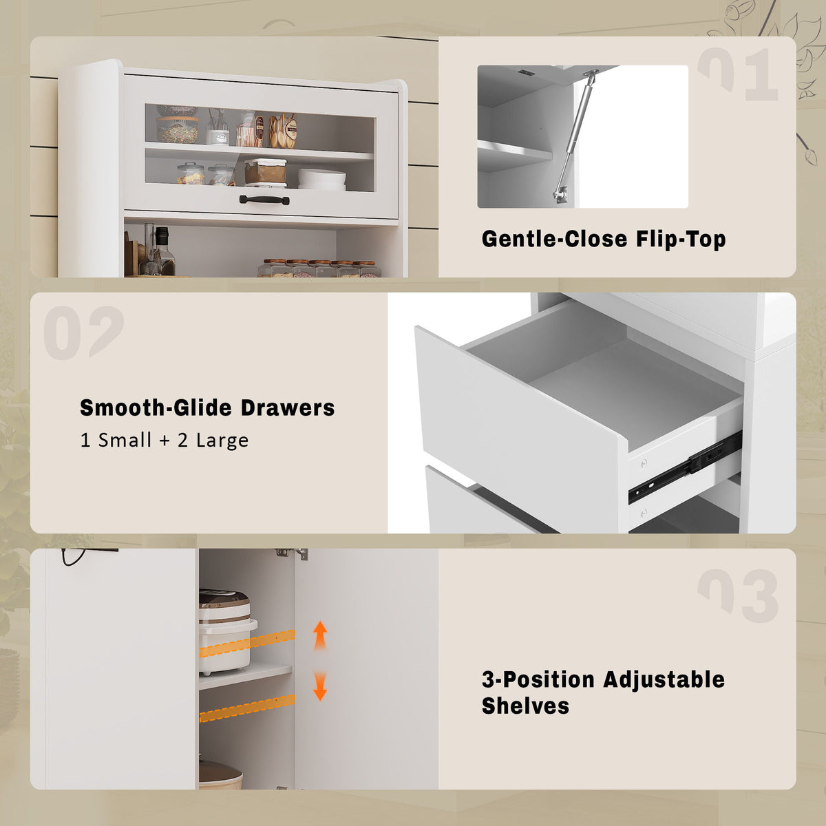 Pantry Cabinet With Hydraulic Flip Top And USB Charging Port