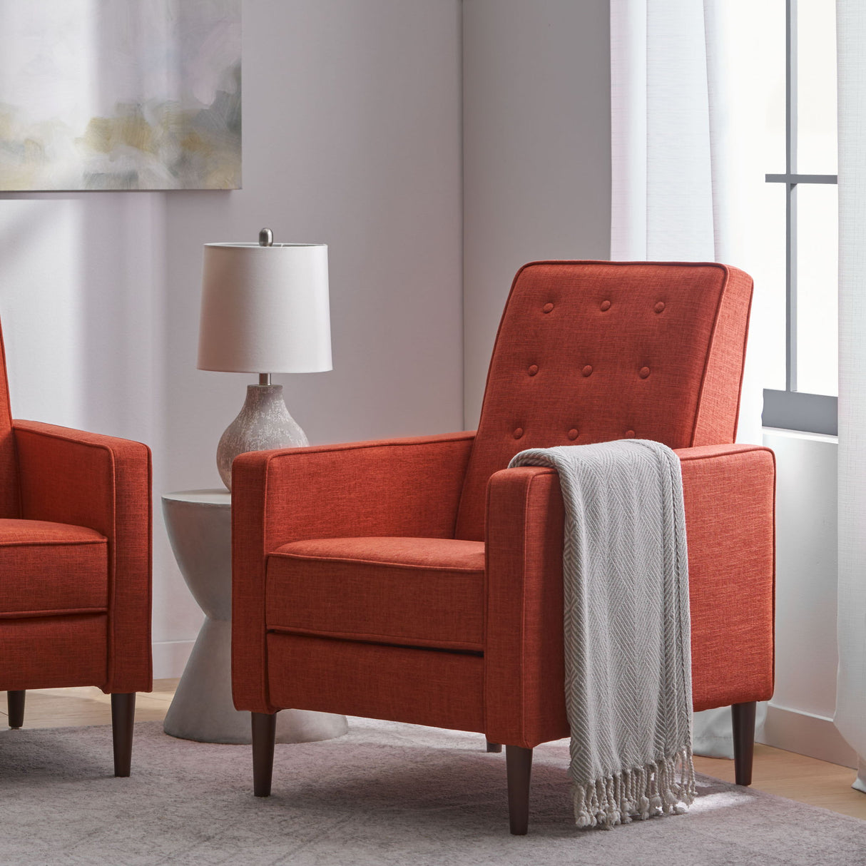 Mid-Century Modern Recliner With Button Tufted Waffle Stitch