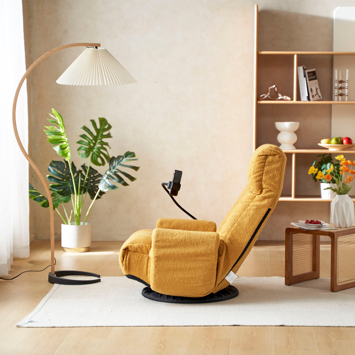 Adjustable Swivel Lounge Chair With 360 Degree Rotating Seat And Headrest Support