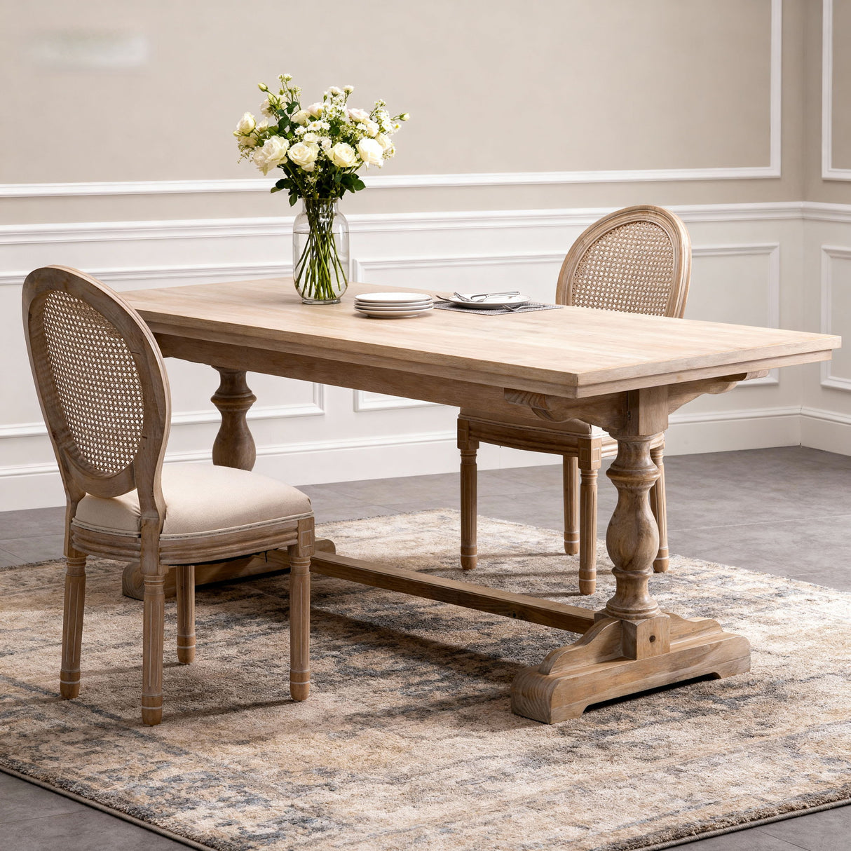 Dining Chairs, Upholstered With Round Back (Set of 2) - Beige