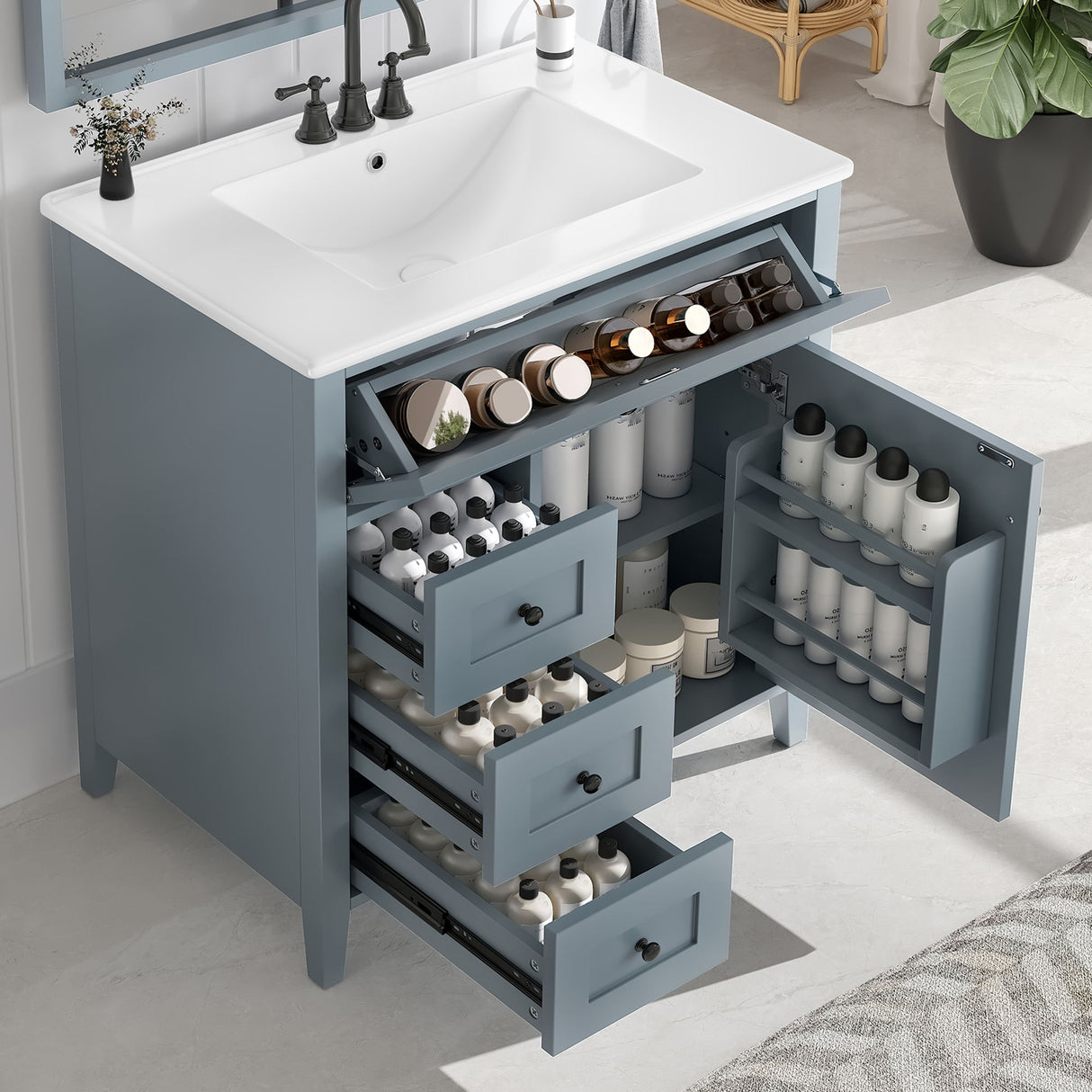 Bathroom Vanity With Sink, 3 Drawers And Adjustable Shelf, Freestanding Storage Unit