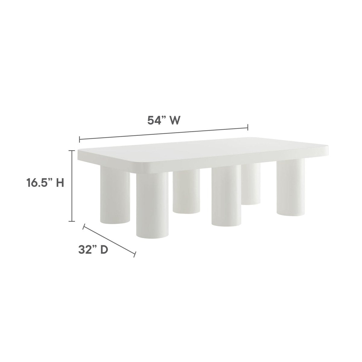 54 Inch Modern Rectangular 6 - Leg Coffee Table in White - Coffee Tables available at Alpine Outlets in Denver