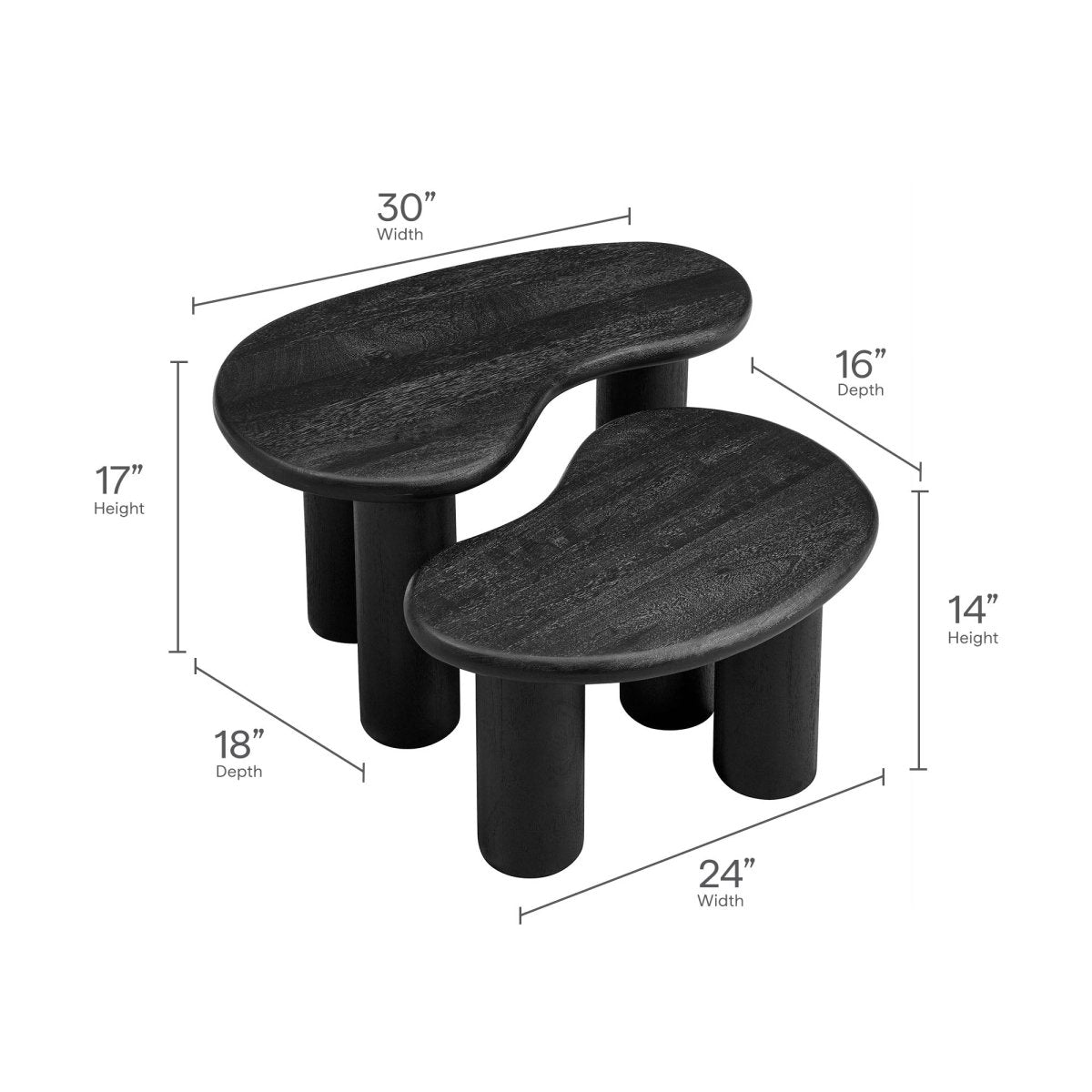 54 Inch Sculptural Kidney - Shaped Mango Wood Nesting Coffee Table Set - Coffee Tables available at Alpine Outlets in Denver